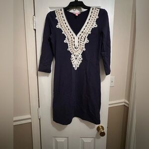 Lilly Pulitzer Navy Dress with Cream Embroidery